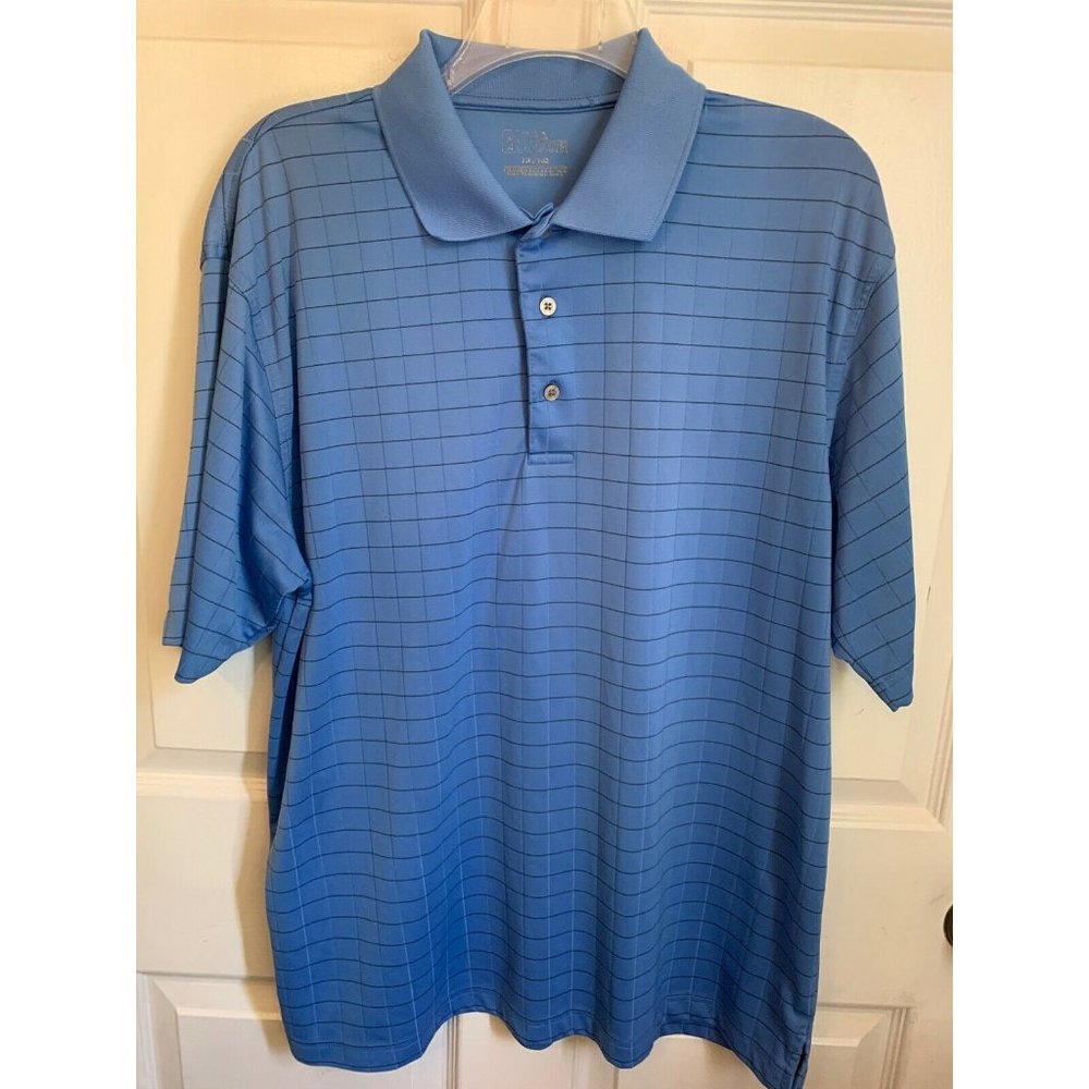 VGUC Mens Dry Fit Short Sleeve Blue Striped Golf Shirt Size XL Extra Large